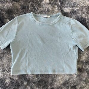 Zara Sky Blue Ribbed Top